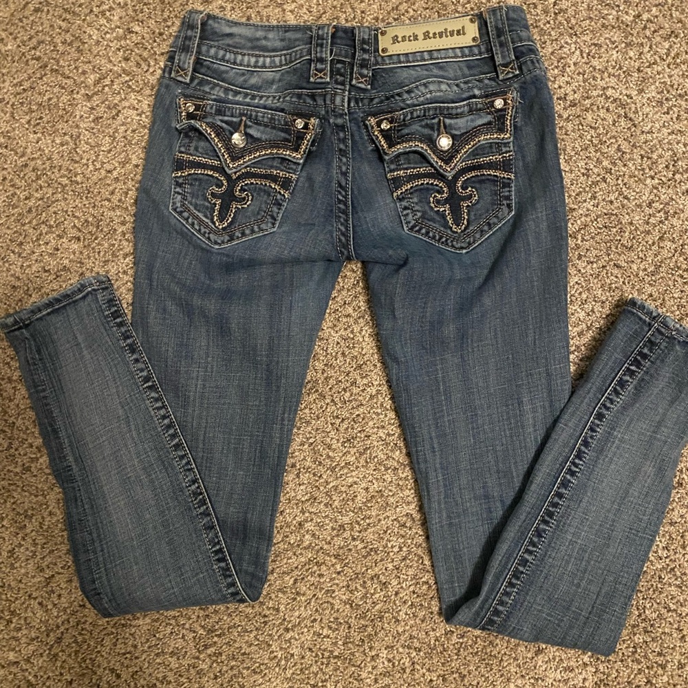 Rock Revival Blue Embellished Skinny Jeans 27